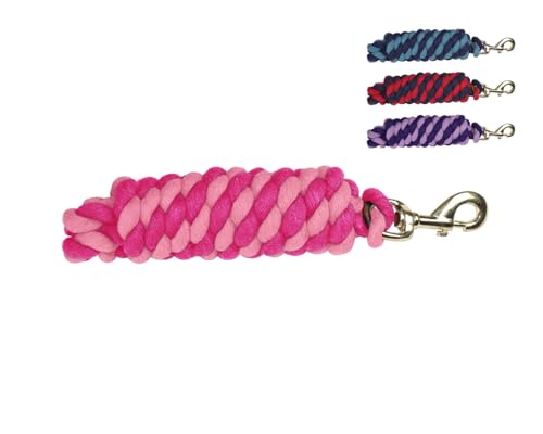 Derby Originals Pair of 2 10' Braided Cotton Lead Ropes with Brass Bolt Snap for Horses and Livestock - color: Pink/Dark Pink