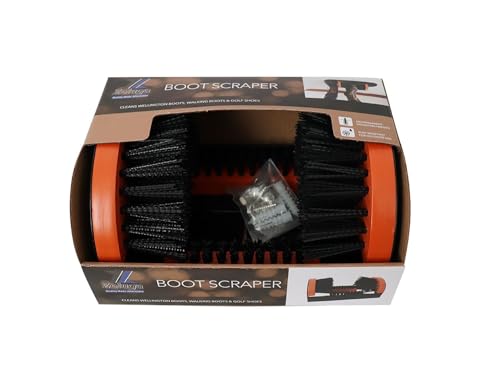 Zeluga 26-387 Portable Hardwood Construction and Metal Frame Boot Scraper and Scrubber, Indoor & Outdoor Shoe Cleaner Brush, Black/Orange