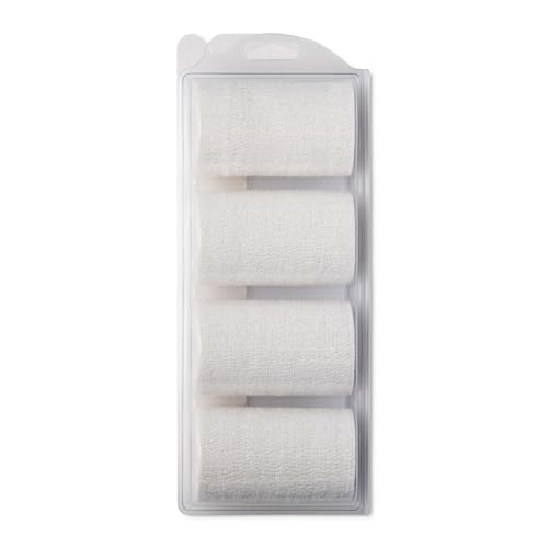 PowerFlex Equine – Extra Strong Self-Adhering Bandage Wrap – Wound Care, Compression & Support Bandage for Horses, Cows & Dogs – White, 4 inch, 4 Rolls (Resealable Case) - color: White