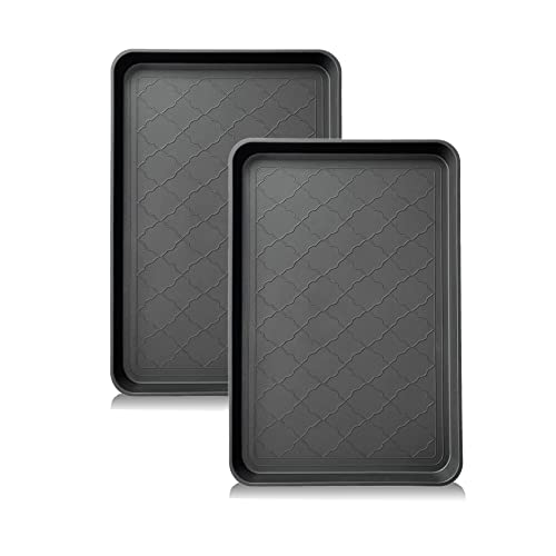 PetLike Boot Tray for Entryway Indoor, Pet Food Mat, 23 x 15.5 inch 2 Packs, Waterproof Heavy Duty Shoe Tray for Indoor and Outdoor, Multi-Purpose Trays for Boots, Shoes, Pets, Garden - color: Black, size: 23x15.5 INCH