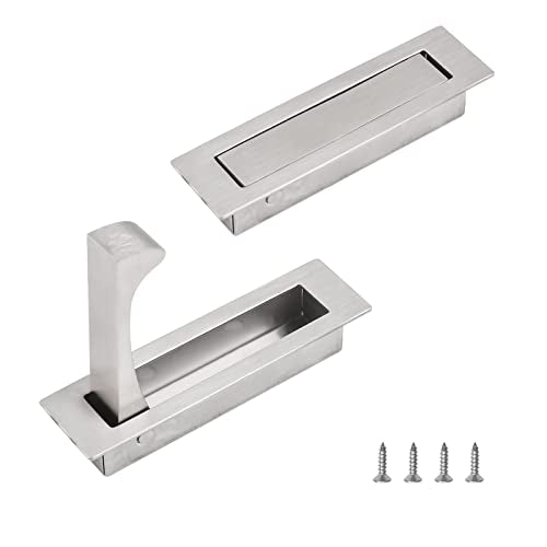 2PCS 304 Stainless Steel Recessed Pocket Door Handle Hardware Brushed Flush Mount Pocket Door Edge Pull for Closet Pocket - color: Brushed-2pcs-A