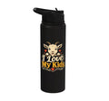Goat Lover Farm Kids Animal Heart Cute Stainless Steel Insulated Water Bottle - color: Black
