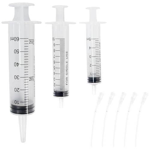Bird Feeding Syringe Set with Tubes, 5ml+10ml+60ml | Pet Feeding Syringe, Plastic Syringes for Breeding Small Pets, Oil or Glue Applicator, 5ml+10ml+60ml Feeder+9cm Feeding Tube