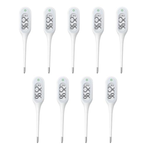 8 Second Basal Thermometer for Adults & Kids, Accurate & Safe, Pack of 9 | Fever Alarm and Memory Recall, Oral, Ovulation or Underarm Use - size: 9 Pack