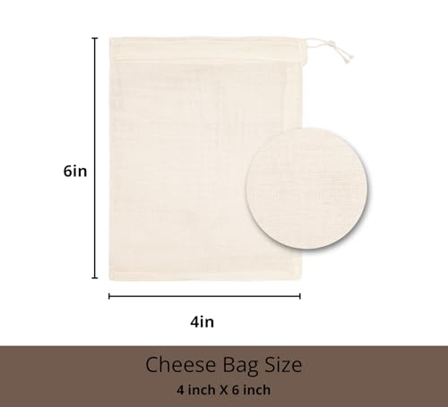 PurpleEssences Ultra-Dense Unbleached Cotton Nut Milk & Filter Bags Reusable Cheesecloth Drawstring Strainers for Cheese Making, Straining, Storage, Sprouting - Set of 4-4X6 Inch - Natural - size: 4 x 6 Inch