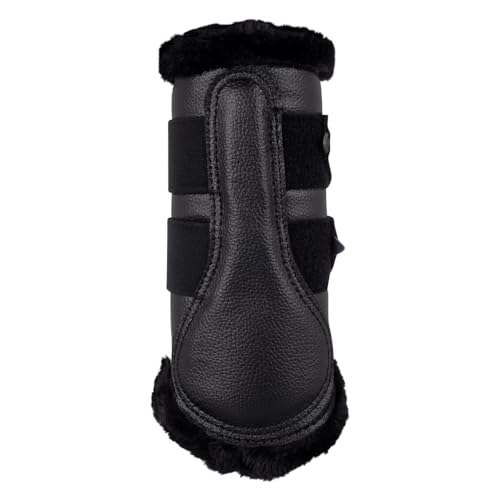 Acavallo Front Brushing Boots Eco-Leather & Faux Sheepskin, Large Size, Black