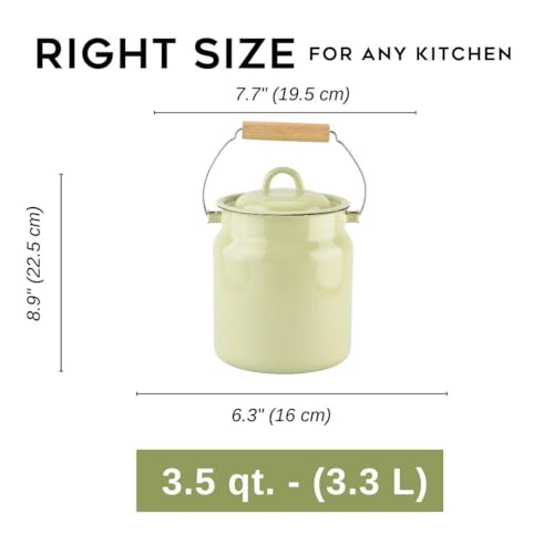 HOMEHUT Pistachio Vintage Enamel Milk Can with Lid – Rustic Farmhouse Kitchen Décor and Food-Safe Storage Container, Durable Enamelware, Country-Style Decorative Milk Jug, 3.5-qt. (3.3 L) - color: Pistachio