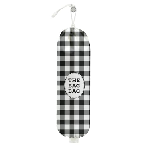 Black White Buffalo Check Plaid Plastic Bag Holder for Kitchen Essentials | Wall Mount Grocery Bag Holder for Plastic Bags, Minimalist Reusable Grocery Bags Storage Dispenser for Home Kitchen - color: Checkered pattern