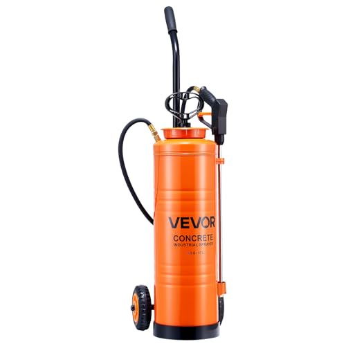 VEVOR Industrial Sprayer, 4.5 Gallons Large Capacity, Stainless Steel Concrete Sprayer with Ergonomic Handle & Removable Cart, 48" & 120" Hose, Concrete Sealer Sprayers for Form Oils Construction - size: 4.5 Gal with Cart