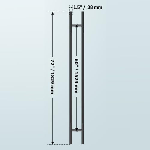 Ranbo 72" Knurled Door Pull Handle, 60"(1524mm) CTC, Matte Black | Heavy Duty 1.5mm 304 Stainless Steel, Back to Back Pull Handles for Interior/Front /Barn/Commercial/Entrances, Enhanced Grip - size: 72 Inch