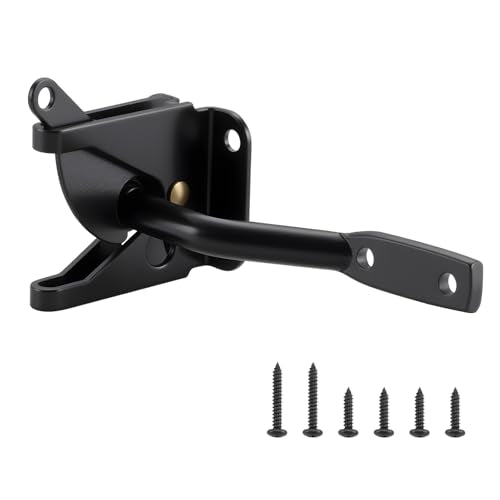 HOME MASTER HARDWARE Self Locking Gate Latch for Fence, 1 Pack, Black | Heavy Duty Wood Door Latch for Outdoor Farm, Garden, Chicken Coop, Yard Pool, Included Screws, Steel