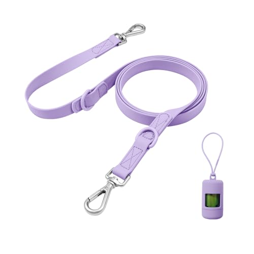 Waterproof Dog Leash with Poop Bag Holder, 5FT/6FT Adjustable Length with 2 Swivel Hooks, Odor-Free & Easy-Clean Dog Lead for Large Medium Small Dogs - color: Purple, size: 5FT - 3/5inch Width