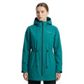 Women's Waterproof Long Rain Jackets Raincoats with Adjustable Hood | Lightweight Outdoor Activities Rain Shell Relaxed Fit Drawstring Waist Windbreaker Breathable Mesh-Lined Trench Coat - color: Teal Green, size: Small