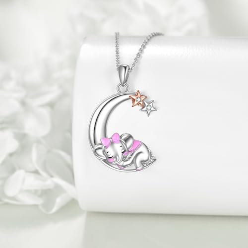 Snake Moon Necklace - 925 Sterling Silver Moon Pendant Necklace - Snake Jewelry for Women - style: Elephant