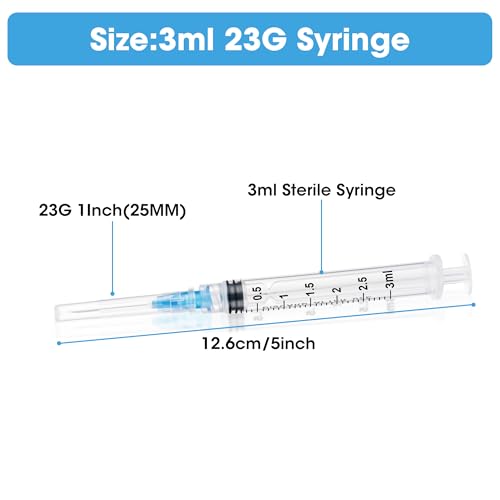 3ml Syringes with 23Ga 1Inch Disposable Luer Lock Lab Tools , 100Pack | Individually Sealed Packed - style: 3ml-23g25mm-100pcs