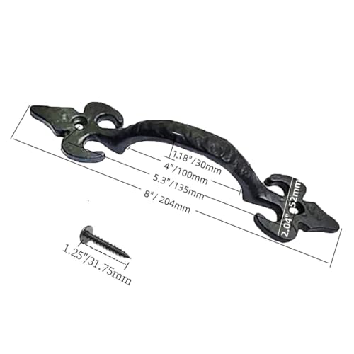 2-Pack 8 Inch Fleur Arc Barn Door Handle - Black Cast Iron Pull for Sliding Doors, Gates, Sheds, Fences, Closets - Indoor Outdoor Farmhouse Hardware - size: 8" - 2 Pack, style: Fleur Arc