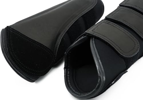 Jeereal Brushing Horse Boots Equine Boots | Protective Gear and Training Equipment | Neoprene,Waterproof Cloth and Genuine Leather Made of (Black, Full (Large)) - color: Black, size: Full (Large)