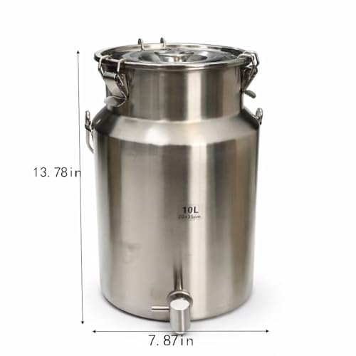 304 Stainless Steel Milk Can with Spigot, 2.6 Gallon Metal Water Dispenser, 10L Steel Water Tank & Stainless Steel Beverage Dispenser, Heavy Duty Drink Dispensers for Milk, Wine, Oil - size: 2.6 Gallon