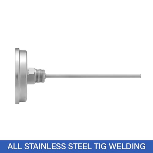 Measureman Fully Stainless Steel Bi-Metal Dial Thermometer, 3" Dial, 6" Stem, 32-140 deg F/0-60 deg C, +/-1% Accuracy, Adjustable, 1/2" NPT Back Mount - size: 3" Dial, 6" Stem, 32-140 deg F/0-60 deg C, style: 6" Stem