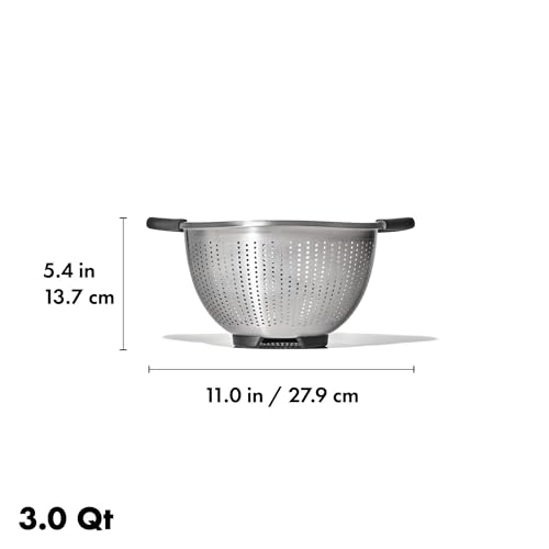 OXO Good Grips Stainless Steel 3 qt./ 2.8L Colander | Generous 5-quart capacity provides ample space for batch prep, with a self-draining solid ring base to prevent tips. - size: 3 Qt