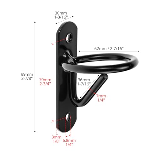 QWORK Metal Bucket Hangers for Horse Stalls, Black Wall Mount Holder with Ring Attachment, Multi-Purpose for Horses, Goats, Donkeys, and More - Includes 4 Hooks and Stainless Steel Screws