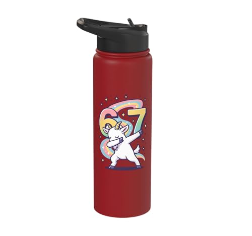 Magical Rainbow Dabbing Goat Funny Six Seven Meme Kids Teens Stainless Steel Insulated Water Bottle - color: Red