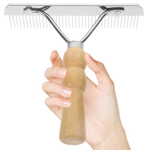 POPETPOP Horse Grooming Tool: Horse Mane and Tail Brush with Wood Handle - Combs for Pet Shedding, Dematting Brush Rake Comb for Sheep, Dog and Pet Grooming