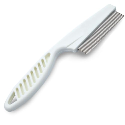 SunGrow Detangling Pet Comb for Dogs, Cats, Ferrets, Anti-static Groomer Removes Tangles & Knots, Tear Stain Removal, Stainless Steel Pins with Rounded & Smooth Ends, White Non-slip Grip Handle, 7.4"