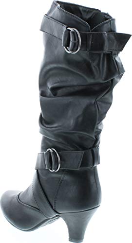 Forever Link Maggie-39 Women's Fashion Low Heel Zipper Slouchy Mid-Calf Boots Shoes - color: Black, size: 6