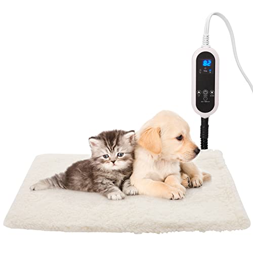 Pet Heating Pad,LED Real-Time Display of Heating Pad Temperature,Heated Bed for Dogs Cats, Preset temperatureand time,with Includes Soft Washable Fleece cover17 X 18" - size: 17*18