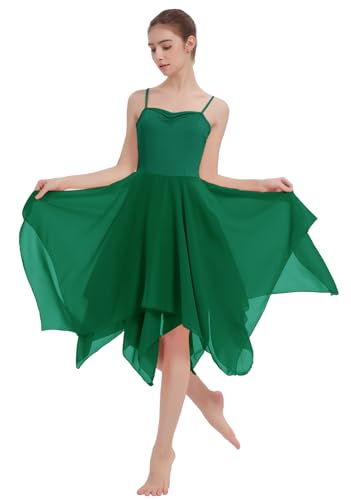 Women's Lyrical Dance Costume Halter Lyrical Dance Dress Irregular Hem Ballet Contemporary Dancewear - color: B27-green, size: X-Small