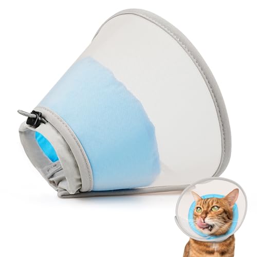 Cat Cone Collar Soft: Comfortable Waterproof Mesh Recovery Cone After Surgery to Stop Licking and Scratch, Alternative to Plastic Elizabeth Head/Neck Cone - color: Blue, size: M