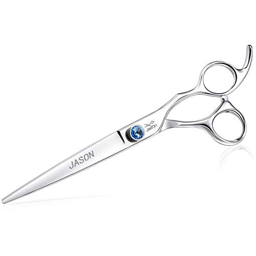 JASON Dog Grooming Scissors Shears - 7" Straight Ergonomic Pet Trimming Kit | Premium Cats Shear with Offset Handle and Jewelled Screw, Sharp, Comfortable, Gift - size: 7.0", style: Straight