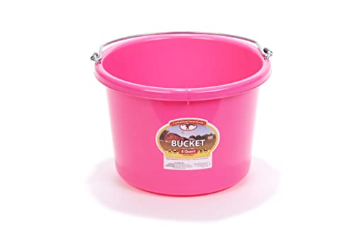 Little Giant® Plastic Animal Feed Bucket | Round Plastic Feed Bucket with Metal Handle | Made in USA | 8 Quarts | Hot Pink - color: Hot Pink