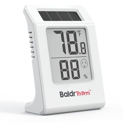 BaldrTherm Digital Thermometer Humidity Gauge Meter | Solar-Powered 2.2" Indoor Temperature Humidity Monitor for Baby Rooms, Home, Office, and Wine Cellars, White, 1Pack - color: White 1pack