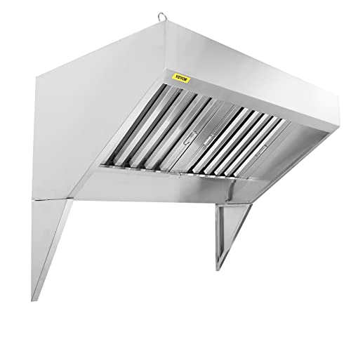 VEVOR Commercial Exhaust Hood, 5FT Food Truck Hood Exhaust, 201 Stainless Steel Concession Trailer Hood with 2 Detachable U-shaped Grid Oil Filter Mesh, Rust Resistant Vent Hood for Kitchen Restaurant | Concession Trailer Hood with 2 Detachable U-Shaped G