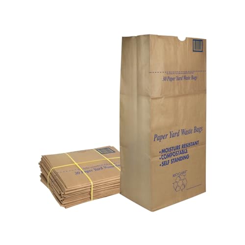 30 Gallon Lawn & Leaf 2-Ply Heavy-Duty Yard Waste Compost Refuse Paper Bags with Necessia Gardening Gloves, Eco-Friendly, Tear Resistant, Self Standing, Biodegredable, Made in USA, 30 Count