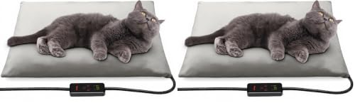 Toozey Small Pet Heating Pad, 6 Adjustable Temperature Dog Cat Heating Pad with Timer, Waterproof Heated Cat Bed with Chew Resistant Cord, Indoor Electric Pet Heated Mat 18x16in (Pack of 2) - color: Grey, size: 18.0"L x 16.0"W x 0.6"Th (Pack of 2)