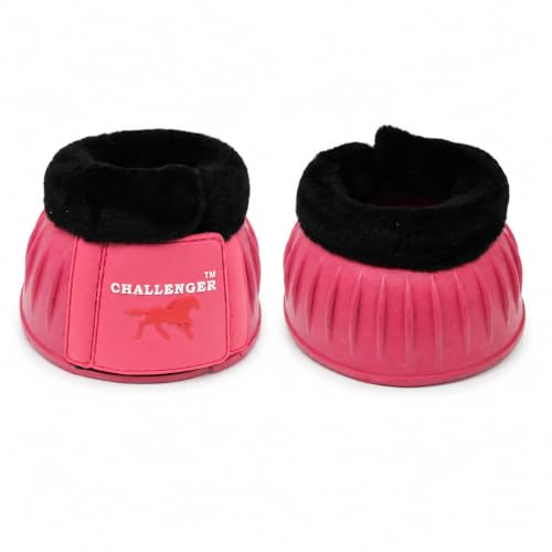 CHALLENGER Horse Training Ribbed Rubber Hoof Impact Overreach Protection Fleece Lined Bell Boots 41HI01 - color: Pink, size: Medium