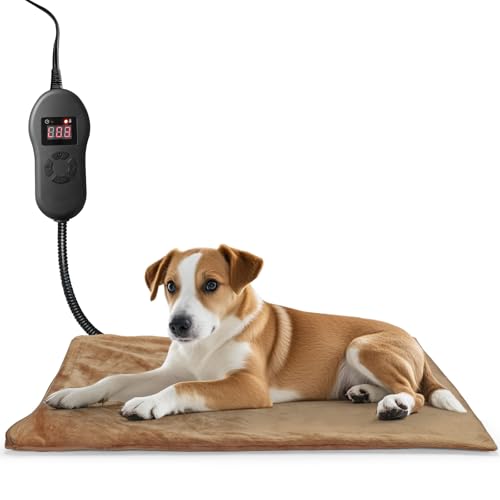 NAMOTEK Pet Heating Pad with Timer, Adjustable Temperature, Waterproof, Chew Resistant Cord, Auto Power-Off, Electric Indoor Heated Mat for Dogs and Cats - size: 19"x15"