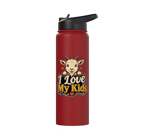 Goat Lover Farm Kids Animal Heart Cute Stainless Steel Insulated Water Bottle - color: Red