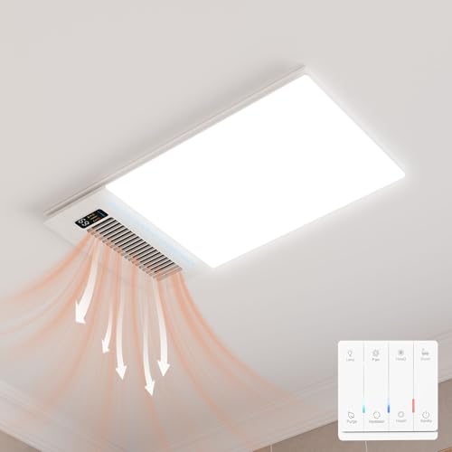 Hawkrown 4 in 1 Bathroom Exhaust Fan with Light and Heater, 1900W Bathroom Heater Fan Light Combo, 180 CFM 1.0 Sone Ceiling Fan Remote Control Heater, Ventilation for Home, Bath, Hotel (Style 2) - color: Style 2