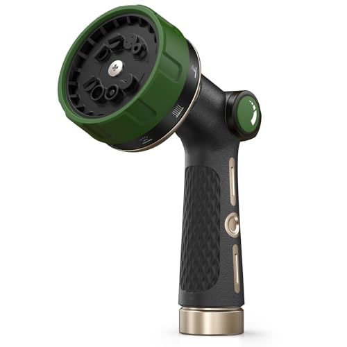 RAINPOINT Garden Hose Nozzle - 100% Heavy Duty Metal Thumb Control Spray Nozzles for Garden Hose High Pressure, 10 Pattern Water Hose Nozzle for Car Wash, Watering Lawn, Pets, Dark Green - color: Dark Green