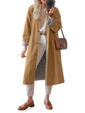 Tankaneo Womens Long Oversized Single Breasted Windproof Trench Coat | Plaid Lining, Lightweight, Trendy，Button down, Fall fashion,Outerwear - color: Camel, size: Small