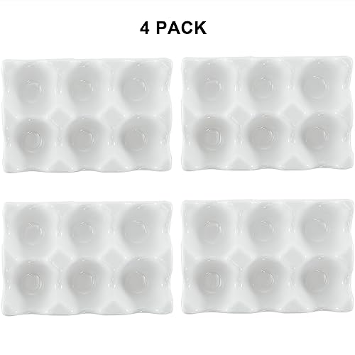DEAYOU 4 Pack 24 Cups Egg Tray Holders, Porcelain Egg Container for Countertop Fridge, Ceramic Eggs Keeper Storage Organizer, Tiny Egg Dispenser Serving Dish Serveware for Display, Kitchen, White