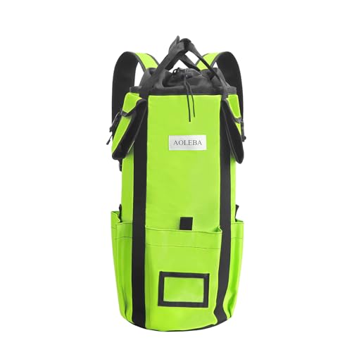 AOLEBA Arborist Rope Storage Bag Tree Climbing Rock Rope Bucket Backpack Rope Storage Bag Large Capacity 1680D Thicken Nylon Material with Hand Straps, Side Pockets - color: Neon Green