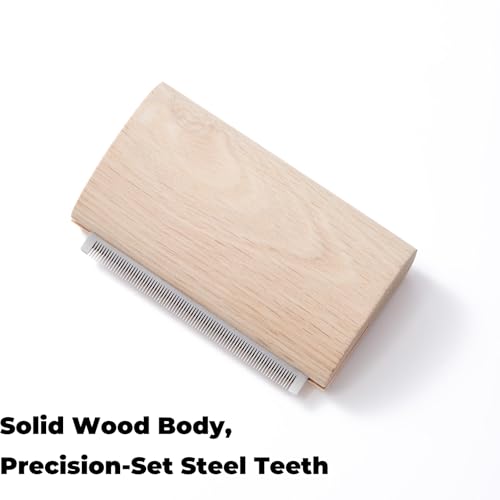 French Bulldog Brush for Shedding, Palm-Grip Wooden Grooming Comb | Fine Stainless Steel Teeth, Curved Body For Short Coats, Face, Neck And Chest Grooming, Bath And Dry Use
