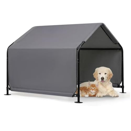 Outdoor Pet Shade Dog Shade Shelter, Versatile Pet Canopy Tent Pet Awning for Dogs, Cats, Small Animals and Livestock, 4'x4'x3' Waterproof, Sun Protection, Grey