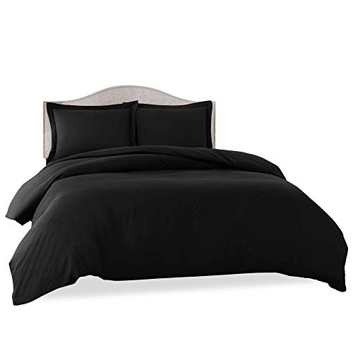 Clara Clark Duvet Cover Ultra Soft Double Brushed Microfiber - Comforter Cover with Button Closure and 2 Pillow Shams, Black, Full - 80"x90" - color: Black, size: Full