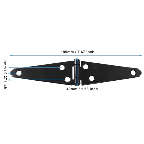 Hordion 2Pcs Strap Hinge Shed Door Hinges, 4 Inch Heavy Duty Gate Hinges Black Tee Hinge with Screws for Wood Gate Cabinet Door - size: 4 Inch, 2Pcs